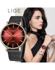 LIGE moda kobiety oglądać najlepsze marki luksusowe panie pasek z siatki Ultra cienki zegarek ze stali nierdzewnej wodoodporny z