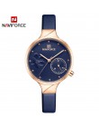 NAVIFORCE kobiety modne niebieskie kwarcowy zegarek pani skóra Watchband wysokiej jakości dorywczo zegarek wodoodporny prezent d