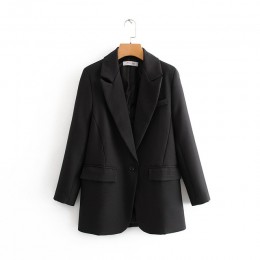 Tangada moda damska czarny garnitur marynarka z długim rękawem kieszeń urząd lady płaszcz biznesowy kobiet bluzki retro DA45