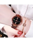 Luksusowe różowe złoto kobiet zegarki minimalizm Starry sky klamra magnetyczna moda Casual kobieta zegarek wodoodporny cyfra rzy