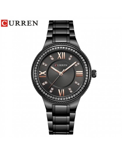 Marka curren luksusowe damskie Casual zegarki zegarek wodoodporny kobiety moda sukienka Rhinestone panie zegar ze stali nierdzew