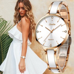 SUNKTA zegarek damski zegarek ceramiczny kobiety prosty diamentowy zegar Casual Fashion zegarek sportowy zegarek wodoodporny Rel