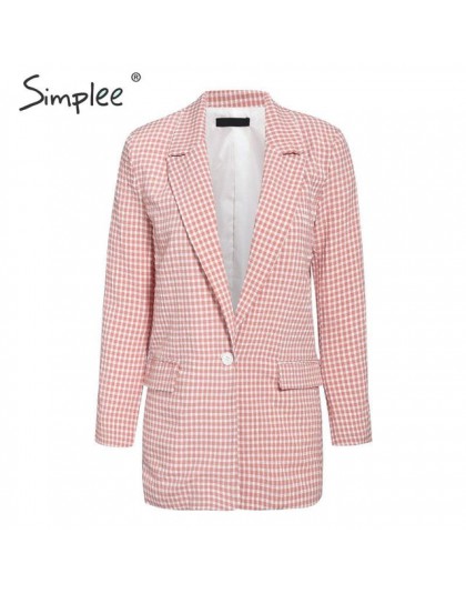 Simplee pink plaid women blazer kieszenie zapinany na jeden guzik z długim rękawem damskie płaszcze casualowe biurowa, damska od