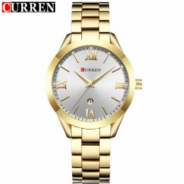 Nowy CURREN złoty zegarek kobiet zegarki damskie 9007 stalowe damskie bransoletki z zegarkiem kobieta zegar Relogio Feminino Mon