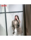 Tangada kobiety kij zimowy dwurzędowy garnitur kurtka biurowa, damska vintage plaid blazer kieszenie bluzki do pracy 3H155