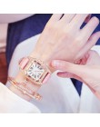Damski diamentowy Zegarek gwiaździsta kwadratowa tarcza bransoletki z zegarkiem zestaw Damski skórzany pasek kwarcowy Zegarek Da