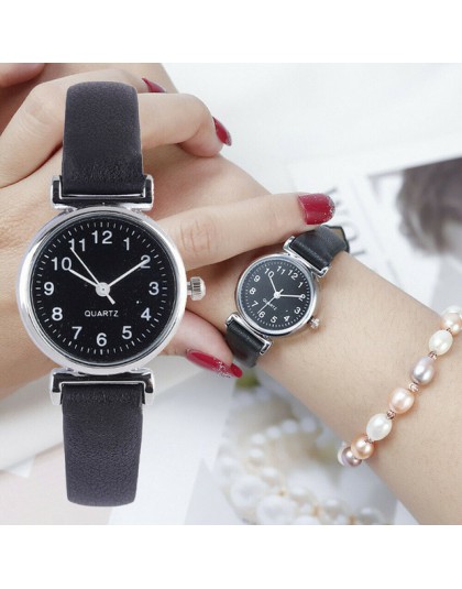 Klasyczne zegarki damskie na co dzień skóra Quartz pasek zegarek z branzoletką okrągły zegar analogowy zegarki na rękę