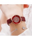 Panie Casual Watch 2019 kobiety różowy skórzany pasek kwarcowy na rękę luksusowej marki kobiet kryształ modna bransoletka zegar 