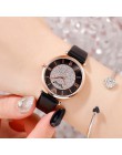 Panie Casual Watch 2019 kobiety różowy skórzany pasek kwarcowy na rękę luksusowej marki kobiet kryształ modna bransoletka zegar 