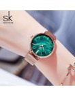 Shengke kobiety zegarki Starry zielony Dial Reloj Mujer panie zegarek ultra-cienki stal nierdzewna stalowy pasek kwarcowy montre