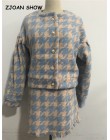 Vintage słodki damski guzik perłowy sprawdź bawełniany materiał w kratkę Plaid Blazer wysokiej talii linia Mini krótkie spódnicz