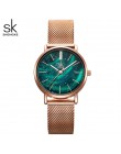 Shengke kobiety zegarki Starry zielony Dial Reloj Mujer panie zegarek ultra-cienki stal nierdzewna stalowy pasek kwarcowy montre