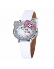 Hello kitty kobiety skórzany zegarek dla dziewczynek dzieci Student Infantil skórzany zegarek z paskiem Relogio bajkowy zegarek 