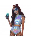Festiwal królowa holograficzny krótki top i gorące spodenki kobiety 2 sztuka zestawy Sexy Lace Up festiwal Party Rave odzież dwu