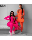 Kliou różowy neon pomarańczowy dwa kawałki zestaw kobiet odzież sportowa 2019 jesień z długim rękawem smukłe bluzki legginsy ela