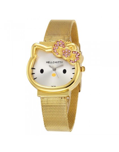 Kot kwarcowy zegarek hello kitty kobiety luksusowe moda Lady dziewczyna 2018 nowe srebrne siatki pasek stalowy śliczny zegarek k