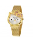 Kot kwarcowy zegarek hello kitty kobiety luksusowe moda Lady dziewczyna 2018 nowe srebrne siatki pasek stalowy śliczny zegarek k