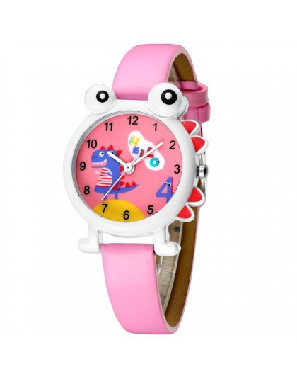 KDM piękny Cartoon dinozaur zegarek dla dzieci śliczne dzieci chłopcy zegarki wodoodporne prawdziwej skóry Kid zegarek zegar dla