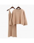 2018 jesień Womans sweter + Straped zestawy sukienek Solid Color kobieta Casual dwuczęściowe garnitury luźny sweter dzianina Min