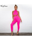 Hugcitar camis legginsy elastyczne bez rękawów dwa 2 sztuk różowy neon zestaw 2019 lato kobiety moda rozciągliwy zestaw na co dz