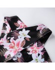 JLZLSHONGLE moda kwiat drukuj zestawy dla kobiet Mesh strój do fitnessu Sexy Backless pasek krzyżowy krótki top + obcisłe spodni