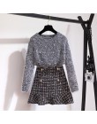 Nowa jesienno-zimowa dwuczęściowy zestaw dres damski elegancki frezowanie sweter z dzianiny + wysokiej talii Tweed spódnica syre