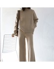Genayoosa dwuczęściowy zestaw sweter sweter dres kobiety wysoka talia dzianiny szerokie spodnie nogi kobiety garnitur 2 sztuka z