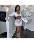 Chicology satin flare z długim rękawem 2 dwuczęściowy pasujący zestaw kobiet krótki top wysokiej talii mini spódnica 2019 jesien
