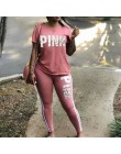 Plus rozmiar 2 częściowy zestaw kobiet dres Casual różowy list koszule z nadrukiem spodnie obcisłe XXXL Sexy dresy koszulka z kr