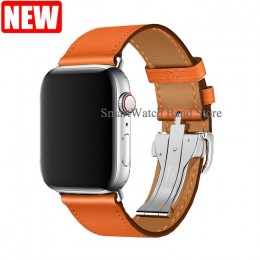 Logo Herm na metalowej klamrze do zegarka Apple Series 5 4 3 2 1 44mm 40mm od zegarków skórzana bransoletka z paskiem do iWatch 