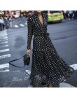 Styl boho kobiety sukienka Sexy Vintage Maxi Polka Dot dekolt w szpic sukienka typu Wrap eleganckie sukienki damskie wieczorowe 