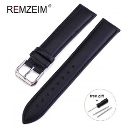 REMZEIM skórzany pasek Watchband 16/18/20/22/24 MM ze stali nierdzewnej stalowa klamra mężczyźni kobiety wymienić zegarek z bran