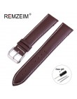 REMZEIM skórzany pasek Watchband 16/18/20/22/24 MM ze stali nierdzewnej stalowa klamra mężczyźni kobiety wymienić zegarek z bran