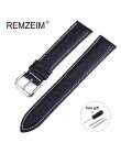 REMZEIM skórzany pasek Watchband 16/18/20/22/24 MM ze stali nierdzewnej stalowa klamra mężczyźni kobiety wymienić zegarek z bran