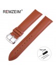 REMZEIM skórzany pasek Watchband 16/18/20/22/24 MM ze stali nierdzewnej stalowa klamra mężczyźni kobiety wymienić zegarek z bran