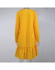 Lossky damska wiosenna sukienka moda Polka nadruk w kropki damska odzież codzienna z długim rękawem Mini krótkie luźne żółte suk