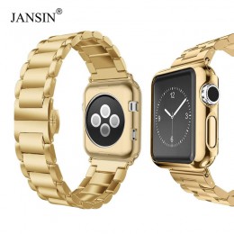 Luksusowy stalowy pasek ze stali nierdzewnej + etui na apple watch 44mm 40mm 42mm 38mm opaska metalowa bransoletka na iWatch ser