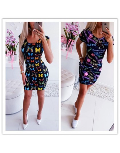 New Arrival 2019 letnie sukienki Sexy wąska obcisła ołówek Mini impreza sukienki damskie z krótkim rękawem list motyl 3D sukienk