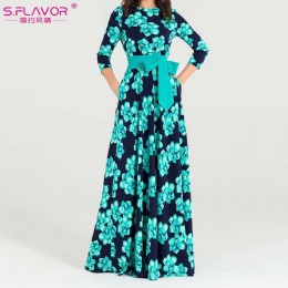 S. FLAVOR kobiety drukowanie lato Maxi sukienka elegancka O-neck luźna długa sukienka na przyjęcie dla kobiet gorąca sprzedaż ko
