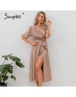 Simplee Polka dot kobiety sukienka typu wrap elegancka z bufkami rękaw linia v neck sash party dress Wrap odzież do pracy street