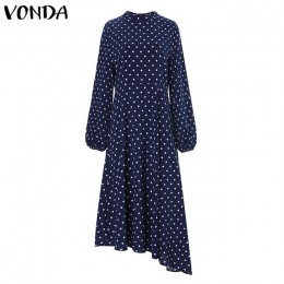 2019 jesienna sukienka VONDA Dot wydrukowano Vintage kombinezony letnia sukienka plaża Vestidos kobiet wieczór szata na imprezę 