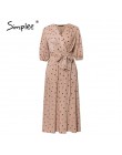 Simplee Polka dot kobiety sukienka typu wrap elegancka z bufkami rękaw linia v neck sash party dress Wrap odzież do pracy street