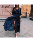 Simplee Polka dot kobiety sukienka typu wrap elegancka z bufkami rękaw linia v neck sash party dress Wrap odzież do pracy street