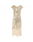 Damska 1920s Vintage Flapper Great Gatsby Party Dress dekolt w serek cekiny Fringe sukienki midi letnia sztuka Deco zdobione