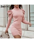 BerryGo golf bodycon dzianiny sukienka kobiety Puff ramię różowy sweter sukienka zima kobiet Sexy panie jesień krótki vestidos