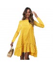 Lossky damska wiosenna sukienka moda Polka nadruk w kropki damska odzież codzienna z długim rękawem Mini krótkie luźne żółte suk