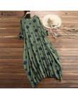 ZANZEA jesień 3/4 rękaw Polka Dot długa sukienka z nadrukiem Vintage damskie bawełniane suknie lniane kobieta Kaftan Vestido Fem