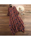 ZANZEA jesień 3/4 rękaw Polka Dot długa sukienka z nadrukiem Vintage damskie bawełniane suknie lniane kobieta Kaftan Vestido Fem