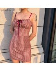 Macheda Plaid Mini sukienka kobiety Spaghetti pasek łuk lato nastoletnia dziewczyna stylowa sukienka Lady Casual wakacje krótka 