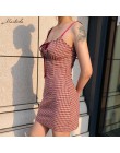 Macheda Plaid Mini sukienka kobiety Spaghetti pasek łuk lato nastoletnia dziewczyna stylowa sukienka Lady Casual wakacje krótka 